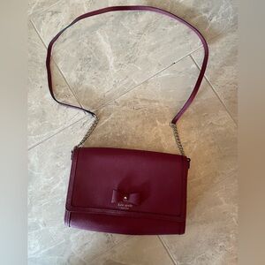 Kate Spade Hazel Court Alek Leather Crossbody Handbag Maroon with Bow